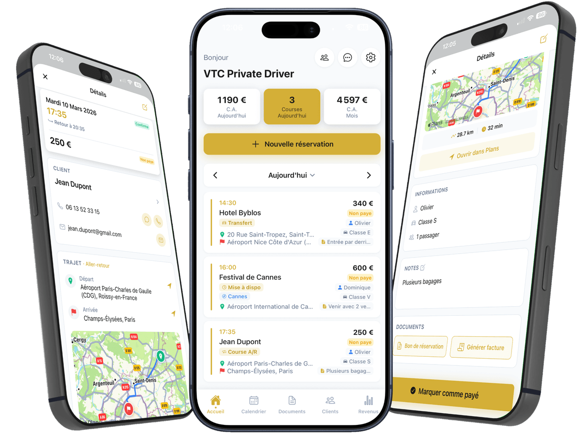 Planning de courses VTC Planner — tableau de bord principal