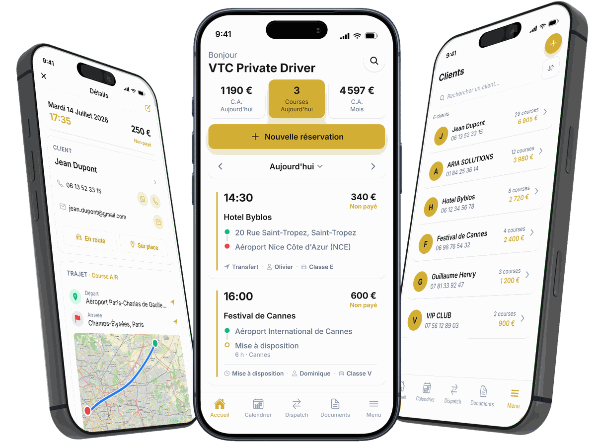 Application chauffeur VTC : planning des courses et tableau de bord dans VTC Planner