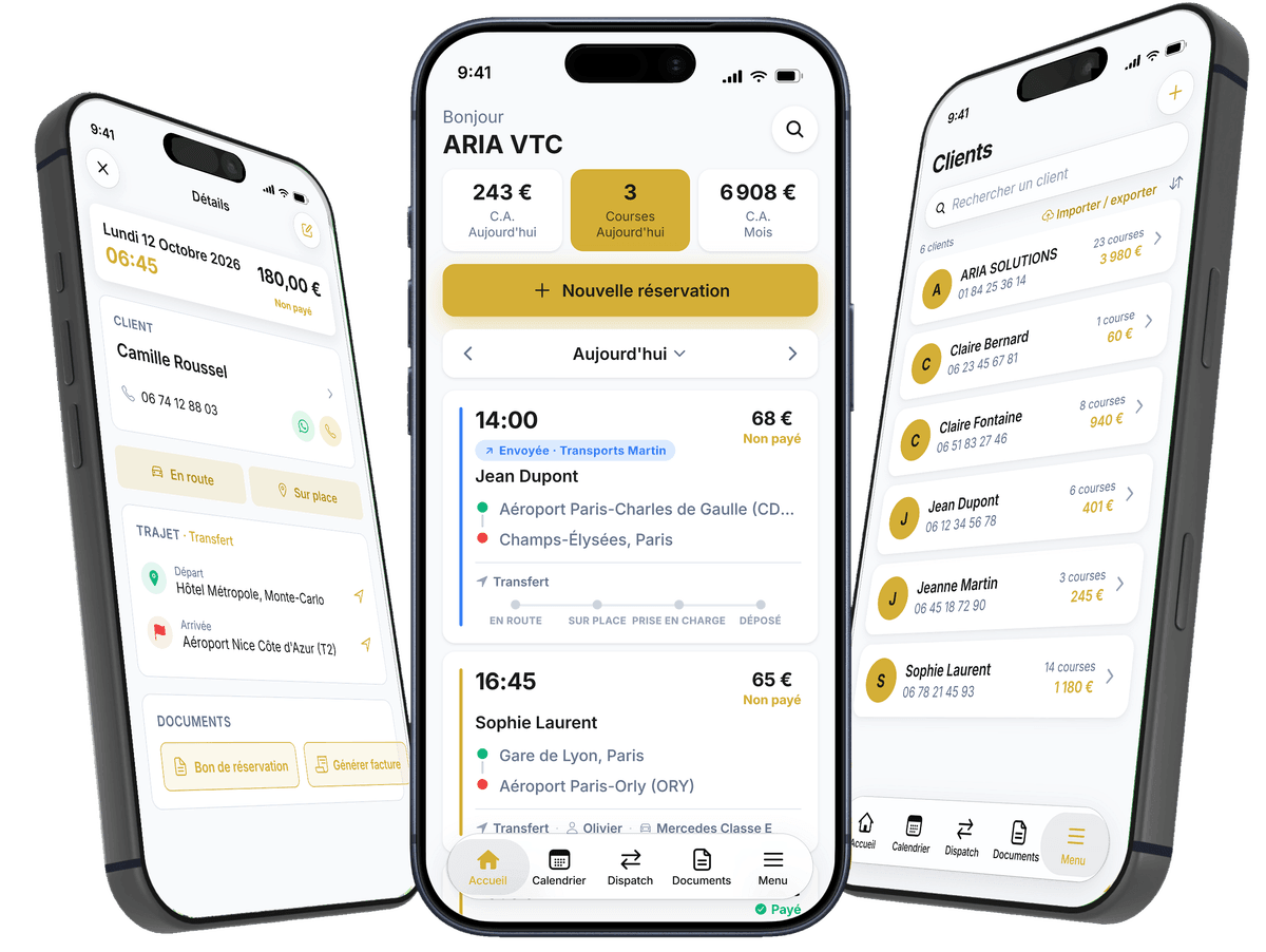 Application chauffeur VTC : planning des courses et tableau de bord dans VTC Planner